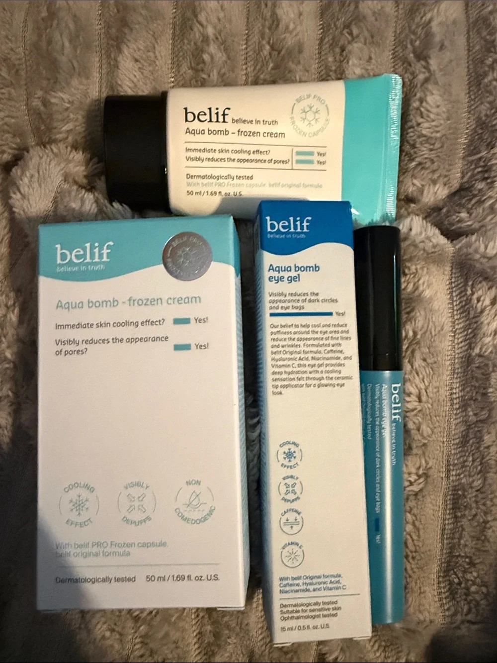 belif Aqua Bomb Frozen Cream & Eye Gel Set — Blue/White Hydrating Duo
